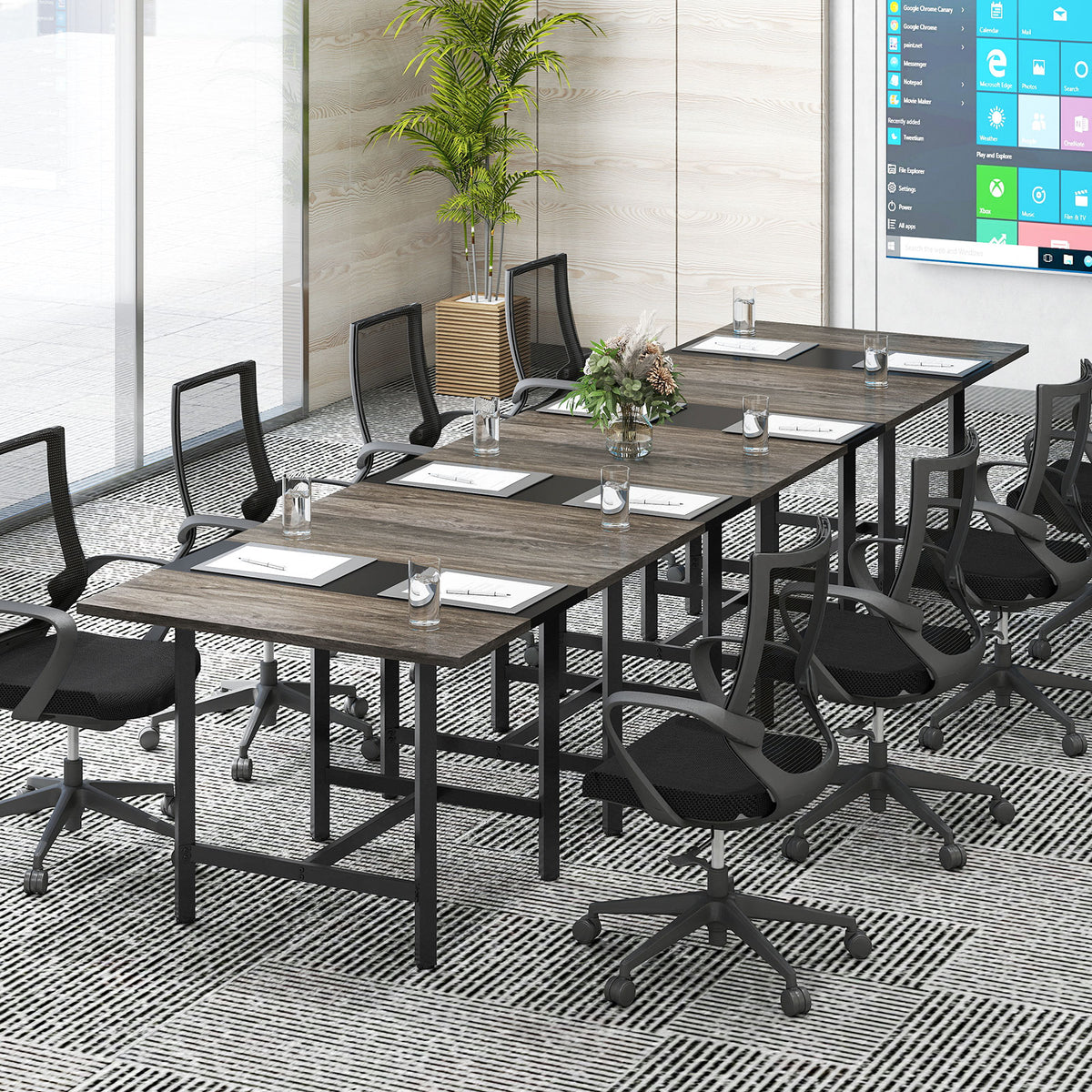Square Conference Table Meeting Room Table with Thickened Tabletop-Grey
