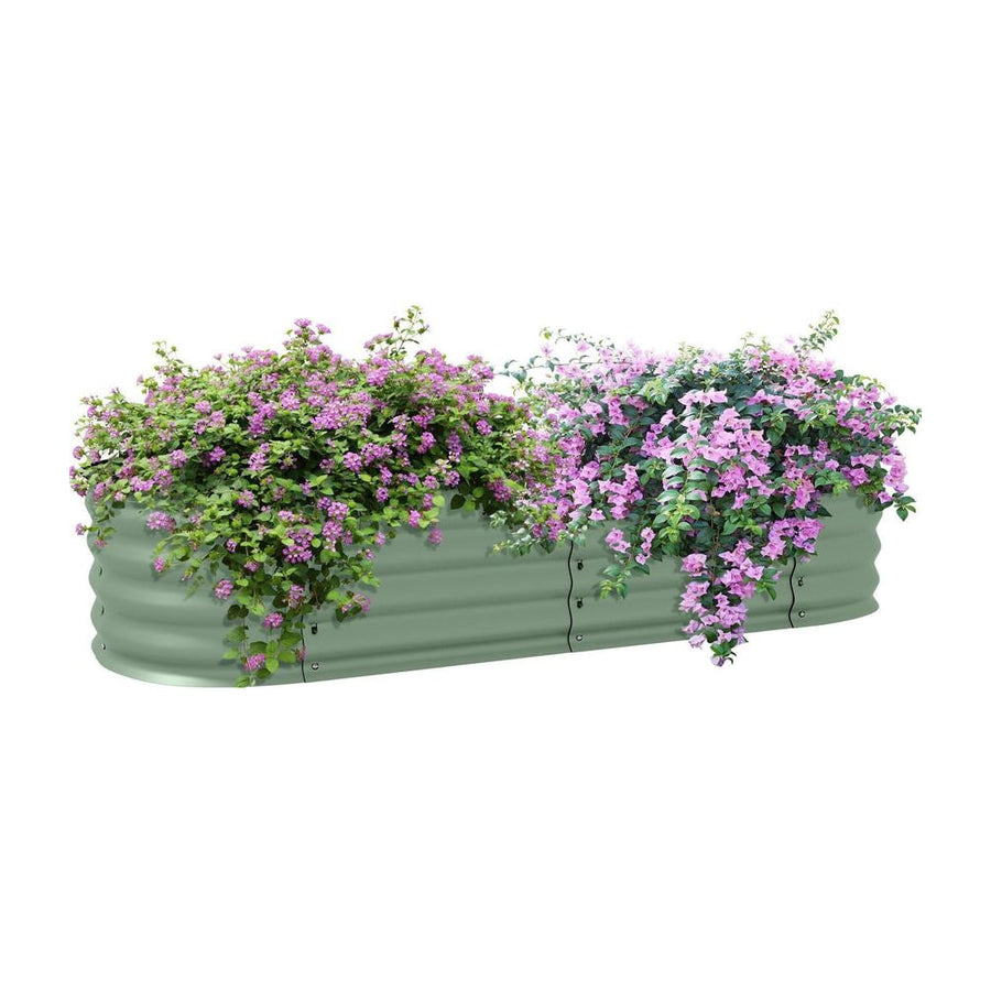 Outsunny Galvanised Raised Garden Bed, Metal Planter Box with Safety Edging, for Flowers, Herbs, Succulents, Green