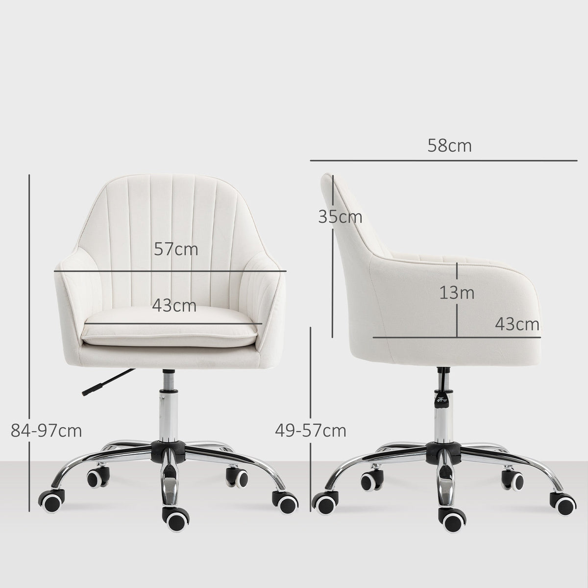 HOMCOM Velvet-Feel Office Chair with Adjustable Height and Wheels - Cream White