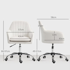 HOMCOM Velvet-Feel Office Chair with Adjustable Height and Wheels - Cream White