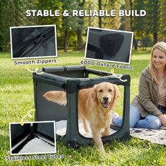 PawHut Soft Dog Crate Pet Travel Crate 90 x 64 x 64 cm with Removable Pad Mesh Window Army Green