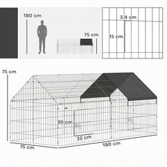 PawHut Rabbit Run with Protective Cover for Small Animals, Chickens, Guinea Pigs, Tortoises, 180 x 75 x 75 cm, Black