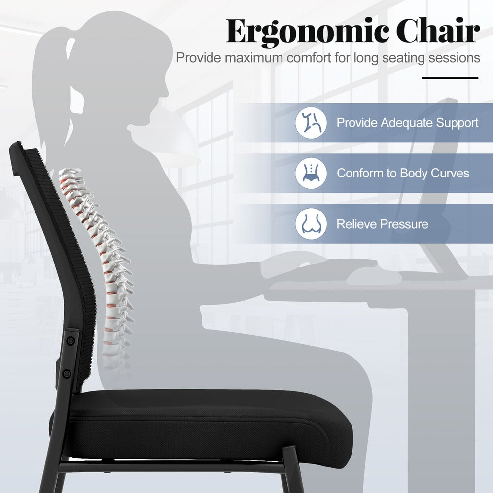 The office chairs demonstrating ergonomic back support for a person sitting at a desk