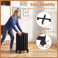 Stackable Stools Set of 4 with Rolling Base Solid Rubber Wood Nesting Stools-Black