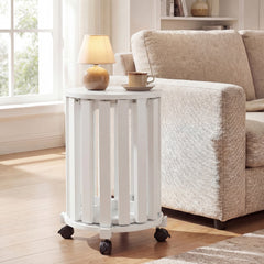 Stackable Stools Set of 4 with Rolling Base Solid Rubber Wood Nesting Stools-White