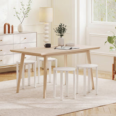 Stackable Stools Set of 4 with Rolling Base Solid Rubber Wood Nesting Stools-White