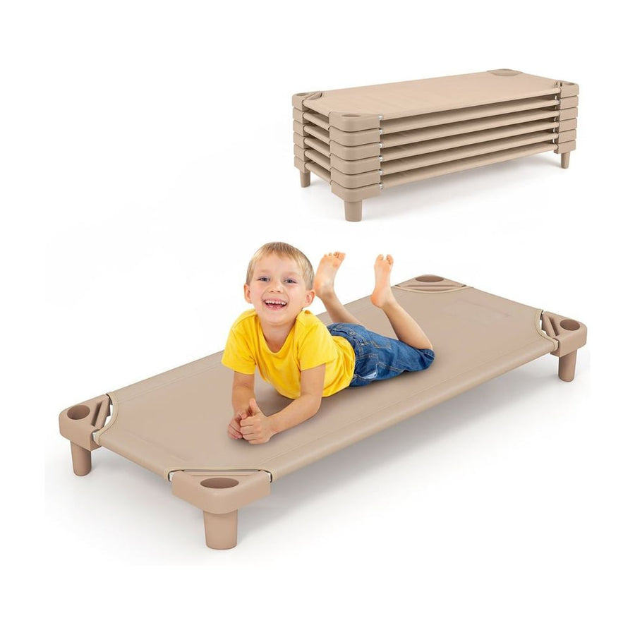 Stackable Kids Nap Cot with Easy Lift Corner for Preschool Boys Girls-Beige