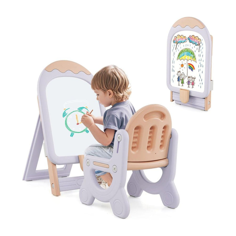 Height-adjustable and Foldable Standing Kids Art Easel with Chair-Pink & Purple