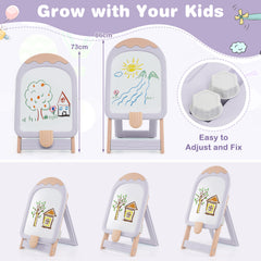 Height-adjustable and Foldable Standing Kids Art Easel with Chair-Pink & Purple