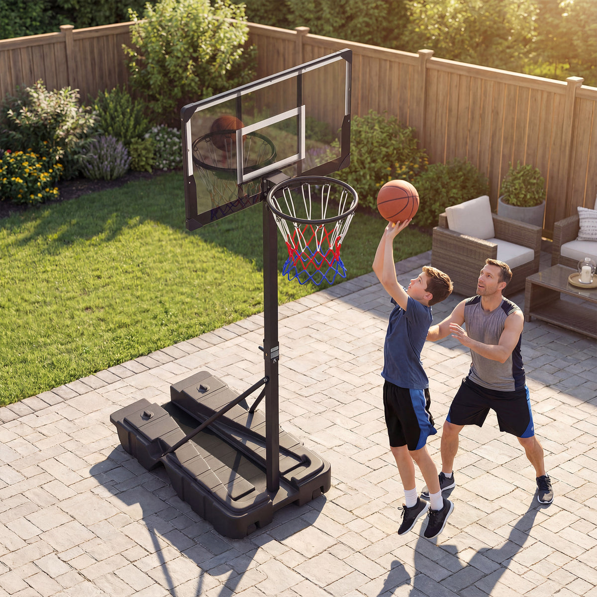 Stepless Adjustable Basketball Hoop with Stable Weighted Base