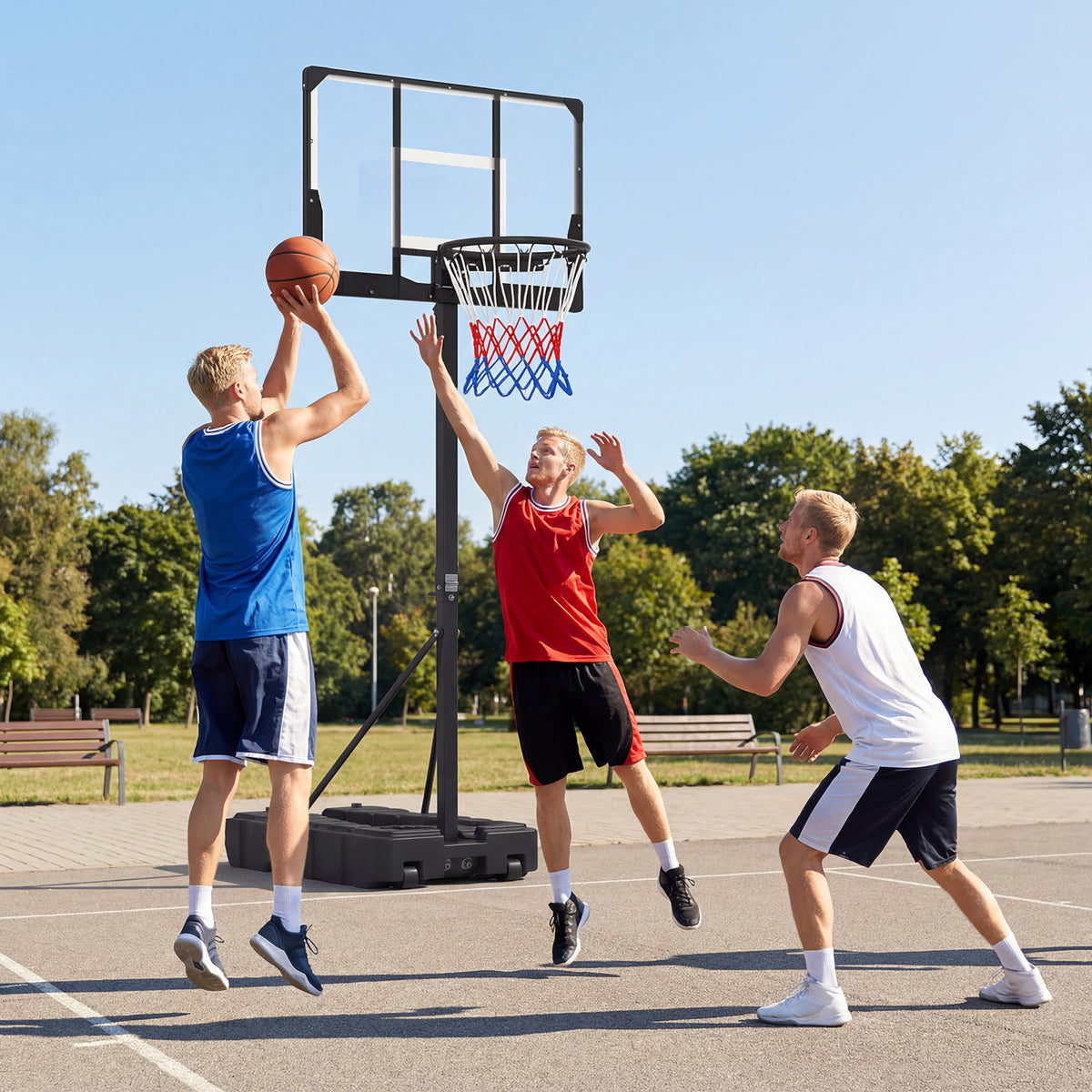 Stepless Adjustable Basketball Hoop with Stable Weighted Base