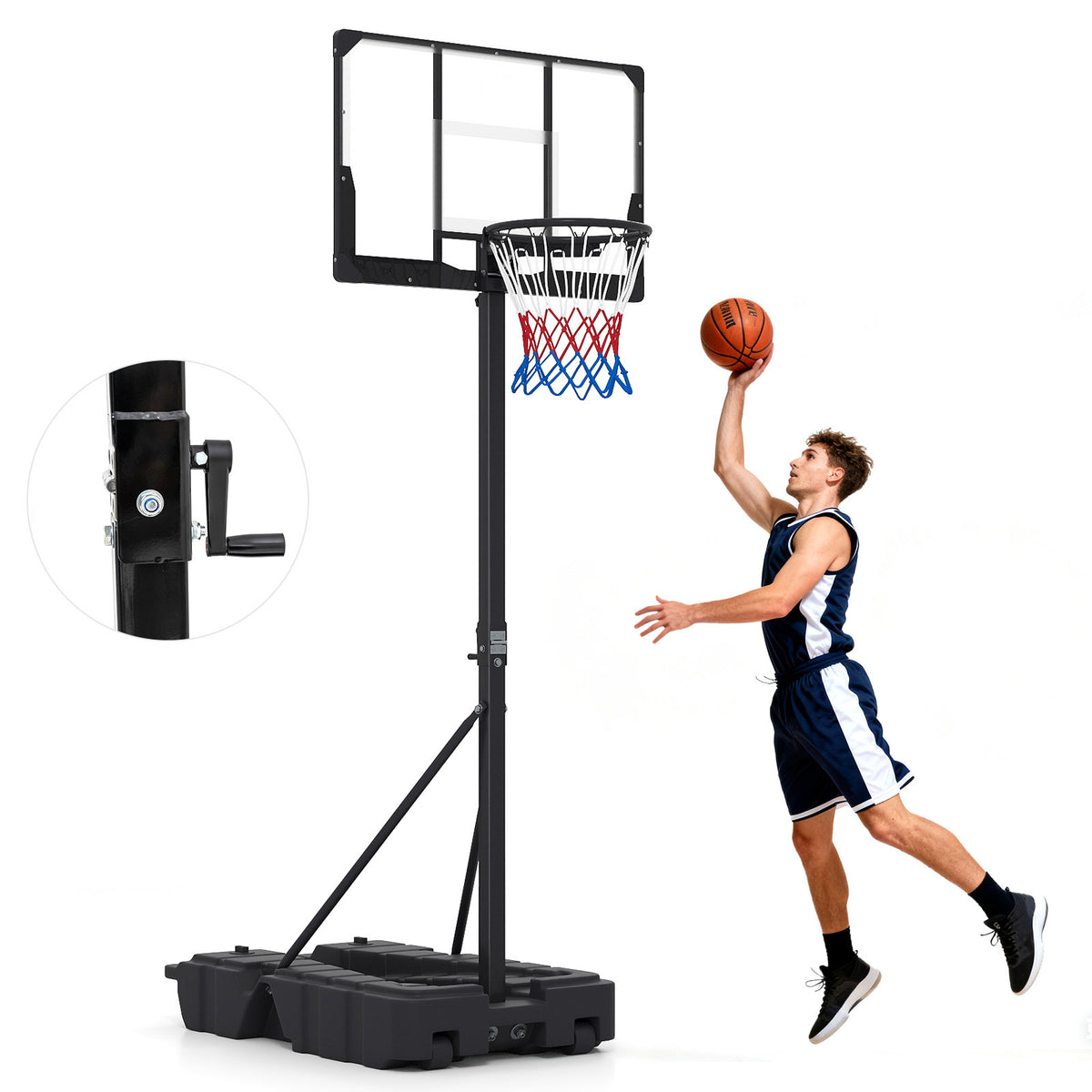 Stepless Adjustable Basketball Hoop with Stable Weighted Base