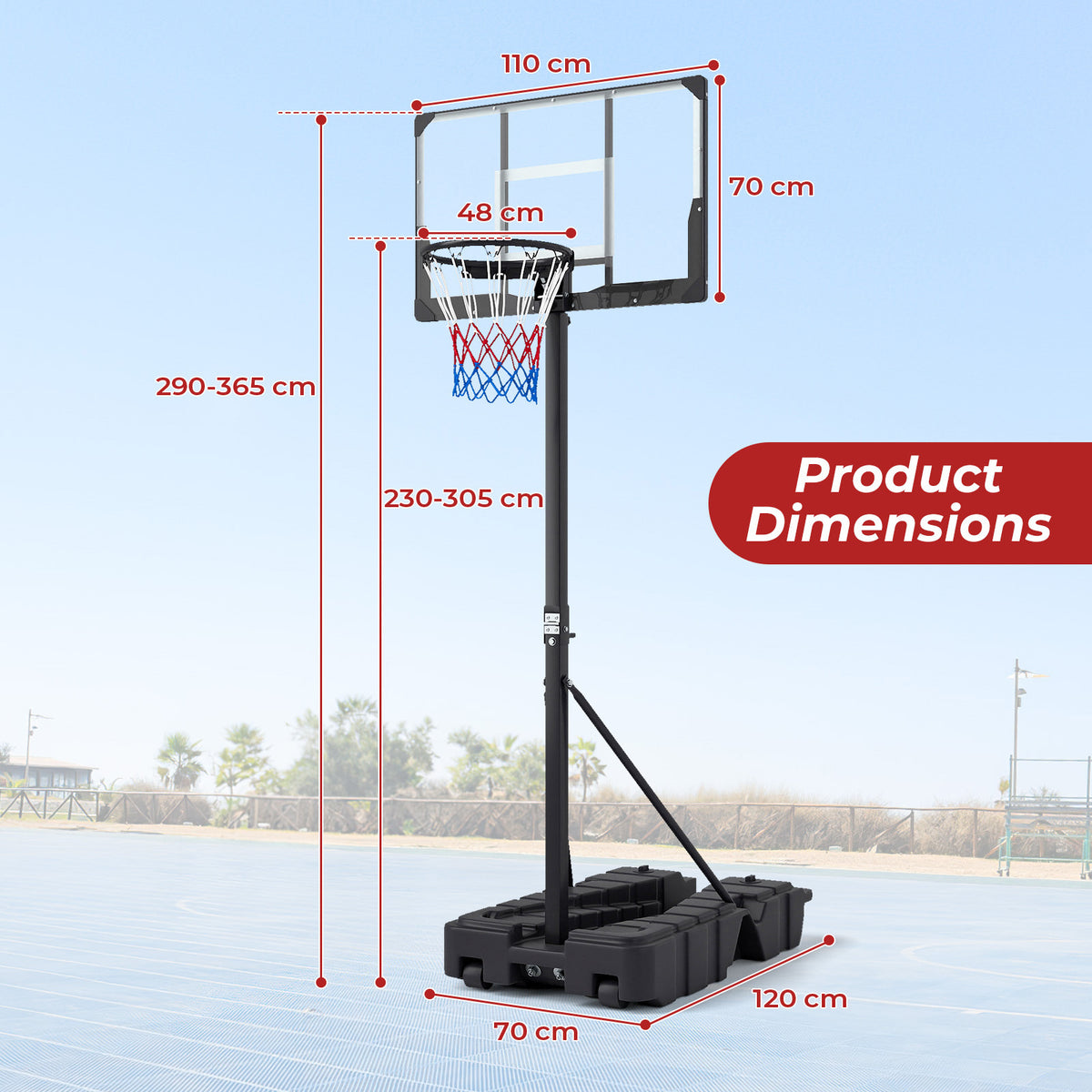 Stepless Adjustable Basketball Hoop with Stable Weighted Base