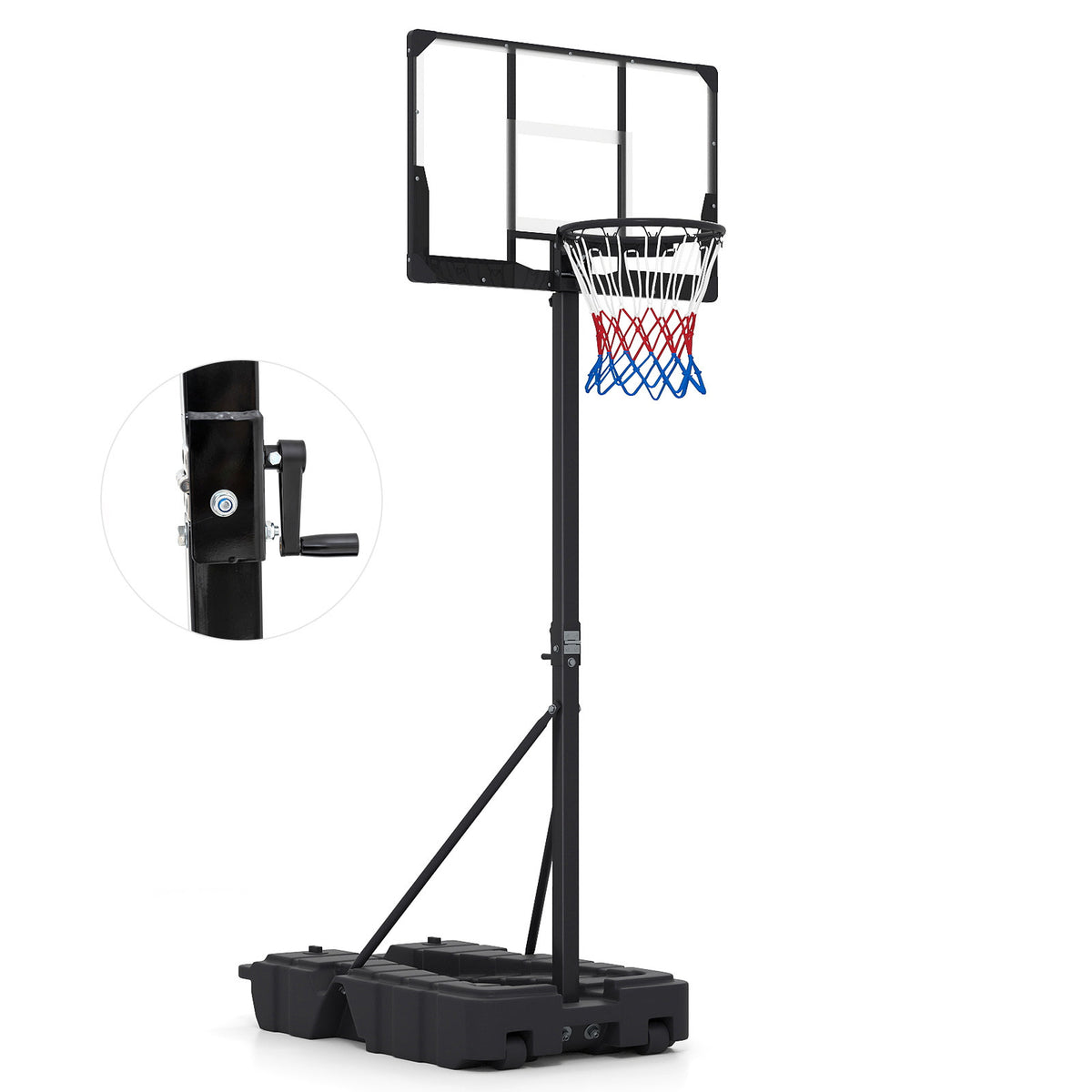 Stepless Adjustable Basketball Hoop with Stable Weighted Base