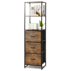 Storage Cabinet with 3 Drawers and 3-Tier Tall Shelf for Bedroom -Rustic Brown