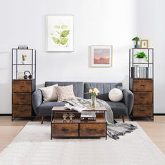 Storage Cabinet with 3 Drawers and 3-Tier Tall Shelf for Bedroom -Rustic Brown