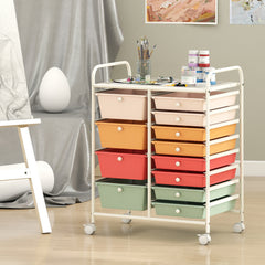 Storage Cart with 2-Size Drawer Rolling Cart Large Countertop Side Handles-Macaron