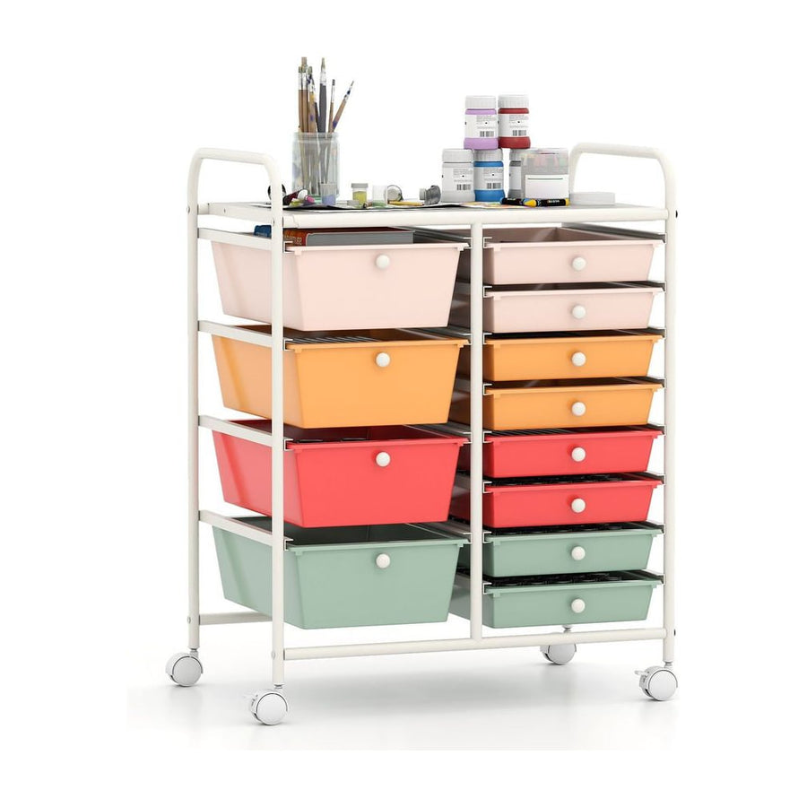 Storage Cart with 2-Size Drawer Rolling Cart Large Countertop Side Handles-Macaron