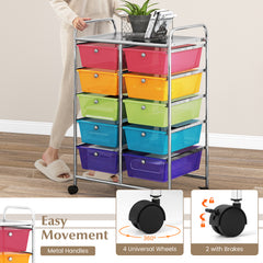Storage Rolling Cart with 10-Drawer for Tools Scrapbook Paper Organising-Rainbow