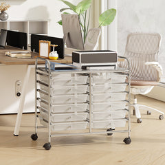 Storage Rolling Cart with Drawer and Large Countertop Side Handles-Transparent