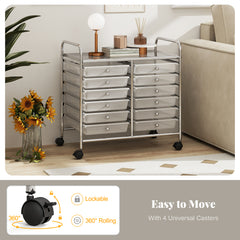 Storage Rolling Cart with Drawer and Large Countertop Side Handles-Transparent