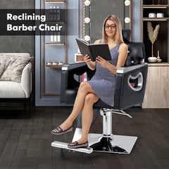Adjustable Swivel Barber Chair with Padded Backrest in Black, image 3