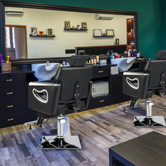 Adjustable Swivel Barber Chair with Padded Backrest in Black, image 6