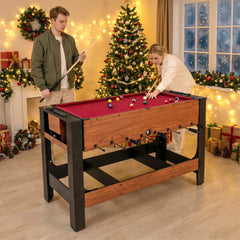 Swivel Game Table 2-in-1 Foosball and Pool Combo Space-saving-Brown