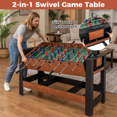 Swivel Game Table 2-in-1 Foosball and Pool Combo Space-saving-Brown