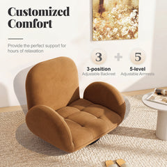 Swivel Floor Chair with Adjustable Backrest and Armrests-Coffee