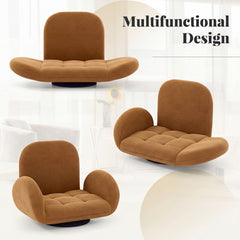 Swivel Floor Chair with Adjustable Backrest and Armrests-Coffee