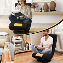 360° Swivel Gaming Chair 4 Position Adjustable Folding Floor Sofa-Yellow