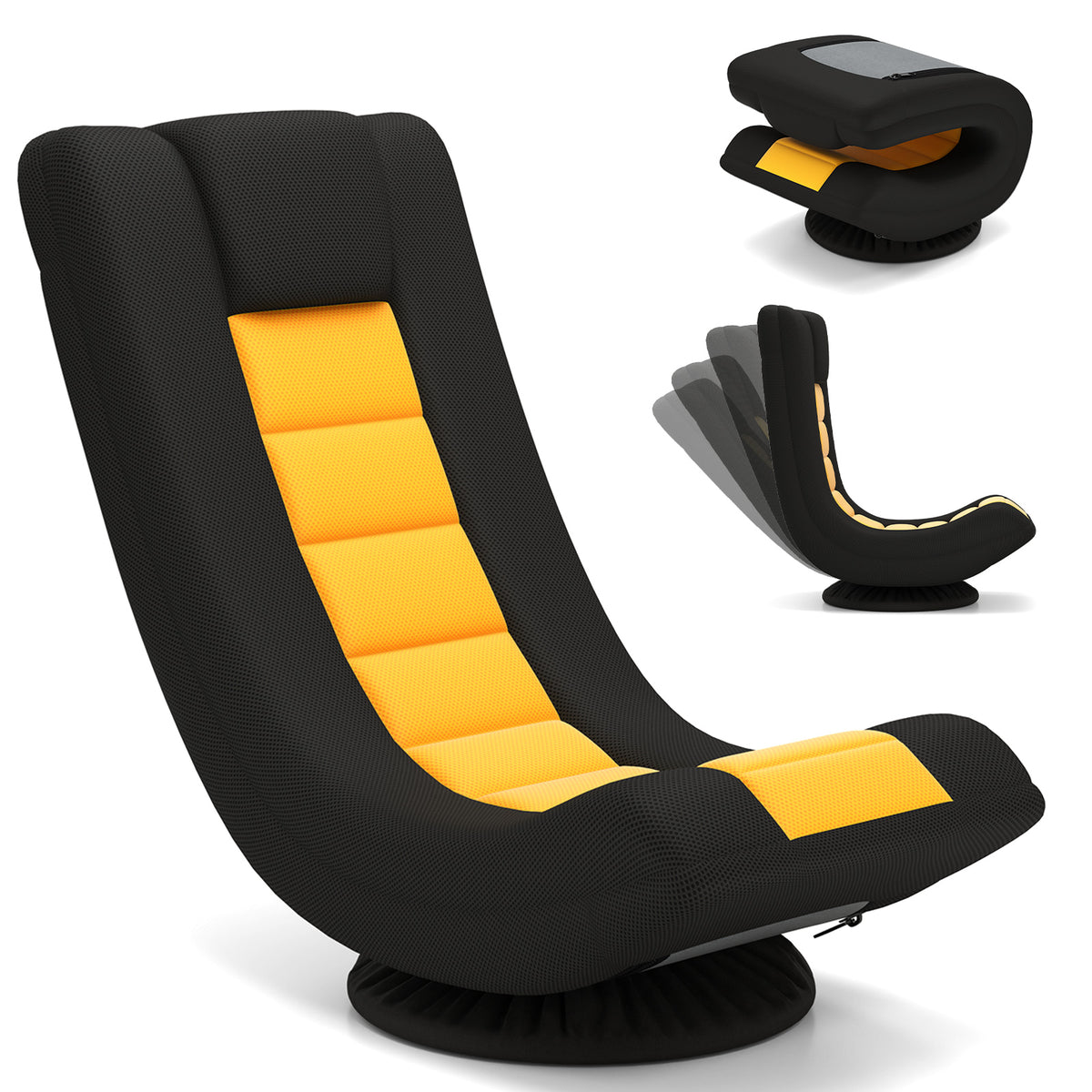 360° Swivel Gaming Chair 4 Position Adjustable Folding Floor Sofa-Yellow