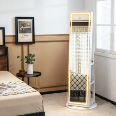 360° Swivel Jewelry Cabinet with LED Lights, Foldable Shelf-White