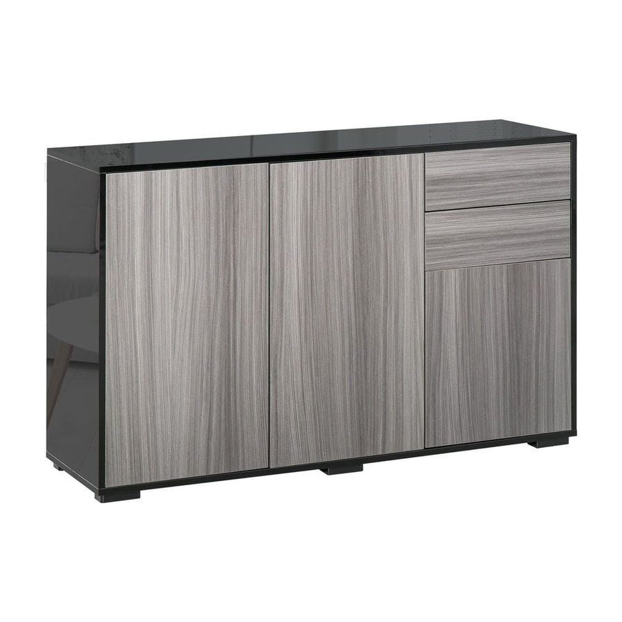 HOMCOM High Gloss Side Cabinet, Push-Open Design with 2 Drawers and 2 Cabinets for Living Room, 74H x 117W x 36Dcm, Light