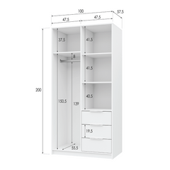 White Mirrored Hinged Door Wardrobe 100cm – HAMPTON LUX D2