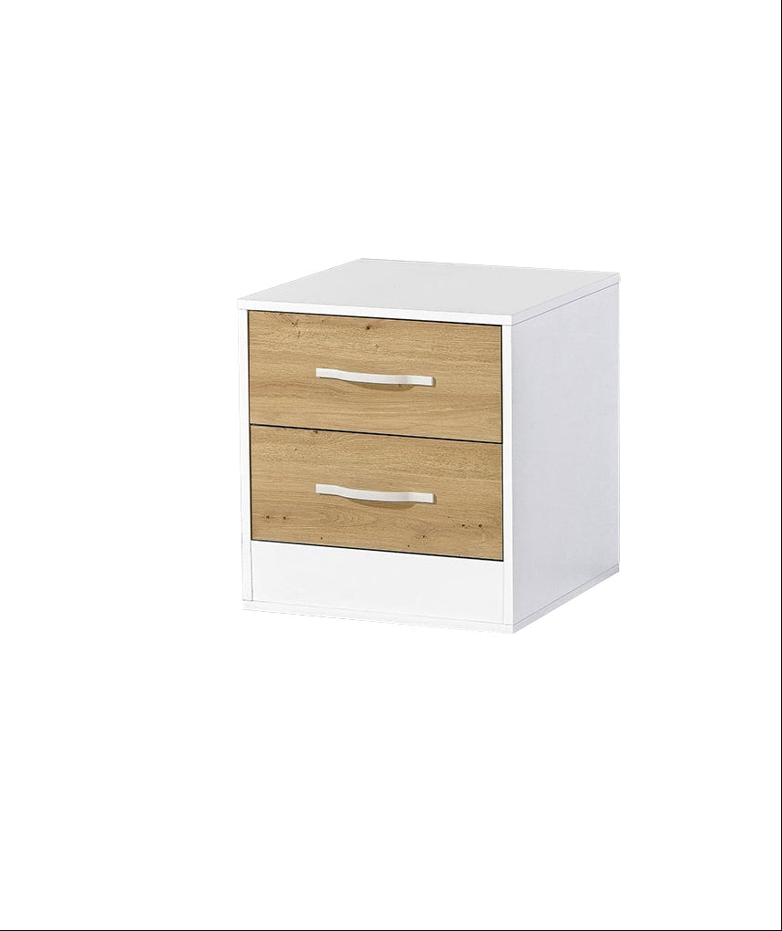 SPACEO Bedside Table / Oak Artisan / White Handles