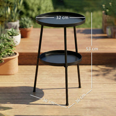 Outsunny Patio Side Table, 2-Tier Round Coffee End Table for Garden Balcony Living Room Bedroom, Black