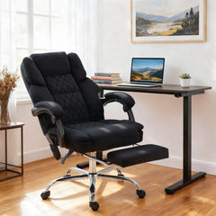 HOMCOM Office Chair with 6-point Vibration Massage and Heat, Fabric Desk Chair with Footrest, High Back, Black