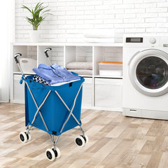 90L Folding Shopping Trolley with Removable Waterproof Bag and Cove-Blue