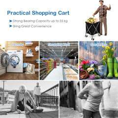 90L Folding Shopping Trolley with Removable Waterproof Bag and Cove-Black - product image 6