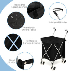 90L Folding Shopping Trolley with Removable Waterproof Bag and Cove-Black - product image 7