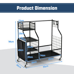 Double Golf Bag Storage Rack for Garage with Lockable Universal Wheels