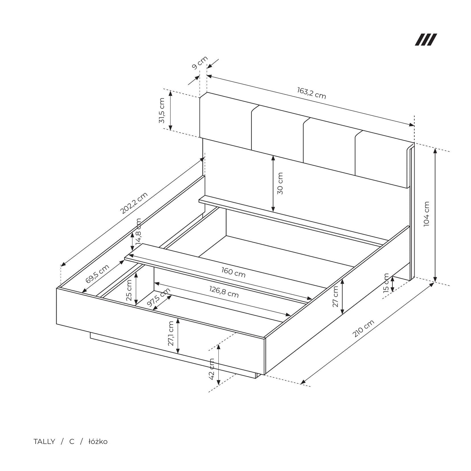 Bed TALLY Oak Artisan / Grey