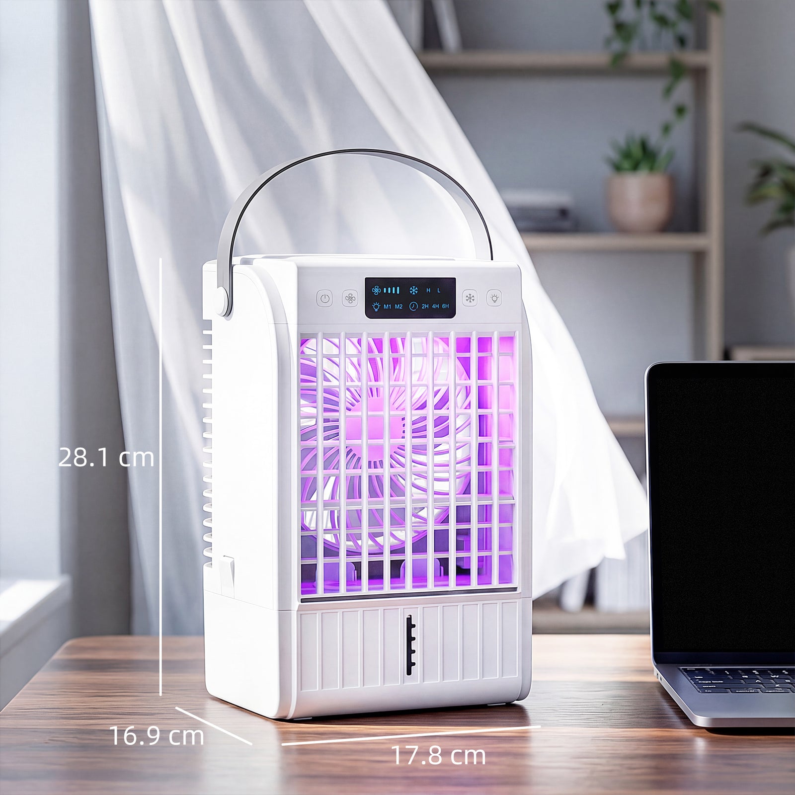 HOMCOM Portable Air Conditioner, 4-in-1 Mini Air Cooler with 4 Wind Speed, 2 Cool Mist, RGB 7 LED Light, White