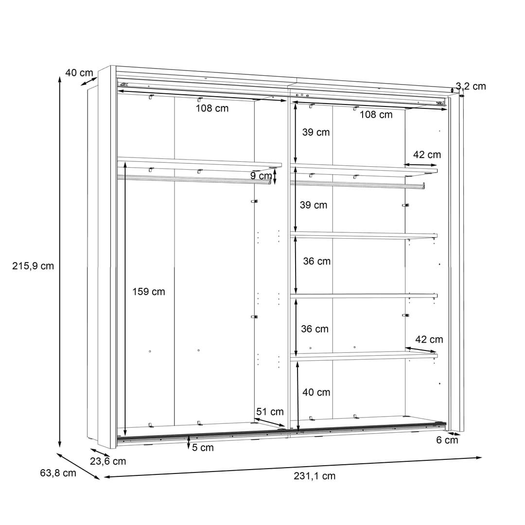 Trondheim Sliding Door Wardrobe 231cm in Oak Artisan, image 9