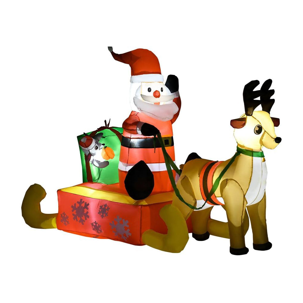 HOMCOM 4ft Christmas Inflatable Santa Claus Sledge Sleigh Reindeer Blow Up Decoration Xmas Décor for Garden