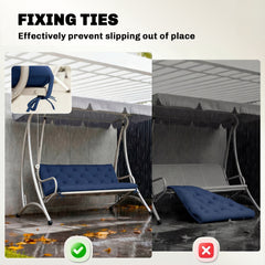 Outsunny 3 Seater Bench Cushion, Garden Chair Cushion with Back and Ties for Indoor and Outdoor Use, 98 x 150 cm, Dark Blue