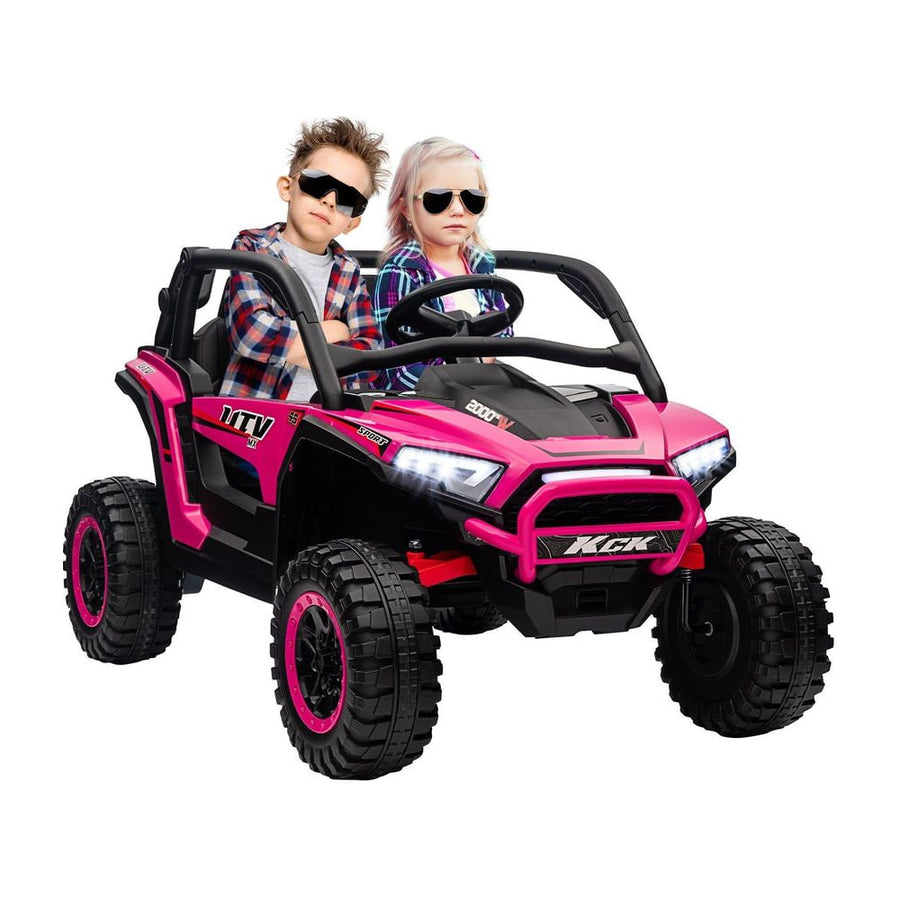 AIYAPLAY 2 Seater 24V 7AH Ride on Truck, a pink kids electric car with two children sitting inside