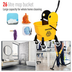 HOMCOM 25L Mop Bucket, with Wringer, Wheels and Handle - Yellow